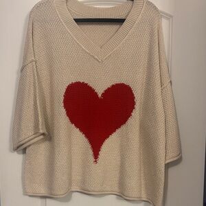 Heart Design Cream Sweater